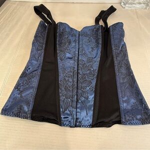 💙Shirley of Hollywood Blue & Black Brocade Corset 🖤Size 38 Lace-Up